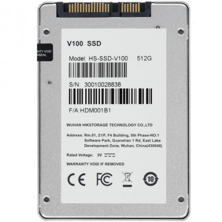 Твердотельный накопитель SSD 512 GB Hikvision, HS-SSD-V100/512G, SATA 6Gb/s (для систем видеонаблюде