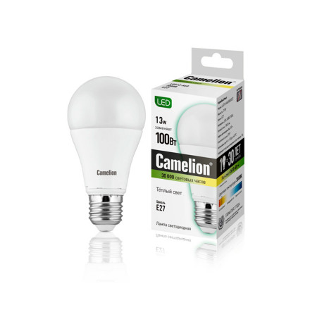 Эл. лампа светодиодная Camelion LED13-A60/830/E27, Тёплый
