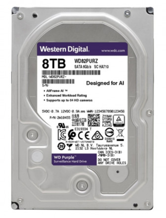 Жесткий диск для видеонаблюдения HDD 8Tb Western Digital Purple WD82PURZ SATA 6Gb/s 256Mb 7200rpm 3,