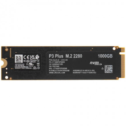 Твердотельный накопитель 1000Gb SSD Crucial P3 Plus 3D NAND M2 PCIe NVMe R5000Mb/s W3600MB/s CT1000P3PSSD8