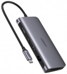 Конвертер Ugreen CM179 USB-C To 3*USB 3.0 A+HDMI+VGA+RJ45 Gigabit+SD/TF+PD Converter, 40873