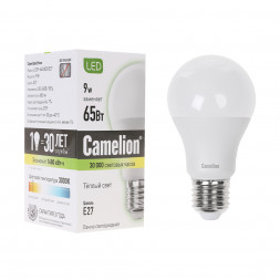 Эл. лампа светодиодная Camelion LED9-A60/830/E27, Тёплый