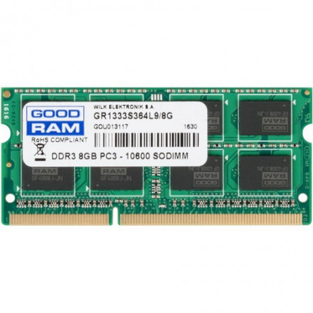 Оперативная память для ноутбука GOODRAM 8Gb DDR3 1333Mhz, GR1333S364L9/8G