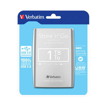 Внешний жёсткий диск Verbatim 1TB 2.5&quot; Store &#039;n&#039; Go Серебристый