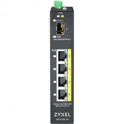 Промышленный PoE+ коммутатор Zyxel RGS100-5P, 4xGE PoE+, 1xSFP, крепление на стену/DIN-рейку, IP30, два источника питания DC, бюджет PoE 120 Вт
