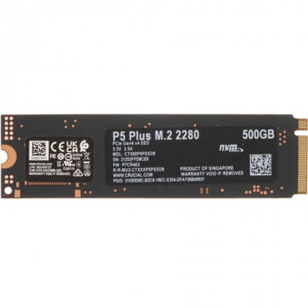 Твердотельный накопитель 500Gb SSD Crucial P5 Plus Gaming M.2 2280 R6600Mb/s W4000MB/s Gaming SSD NVMe (PCIe Gen 4 x4) CT500P5PSSD8