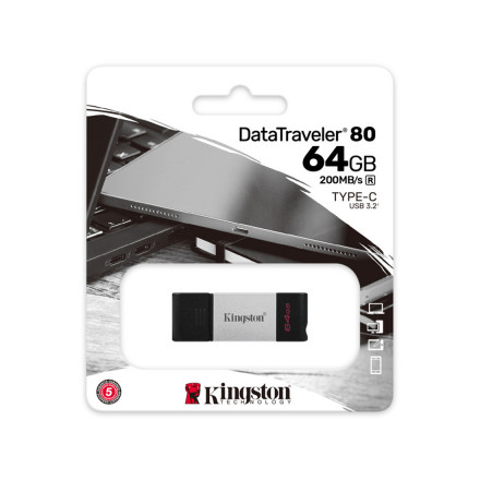 USB-накопитель Kingston DT80/64GB 64GB Type-C Серебристый