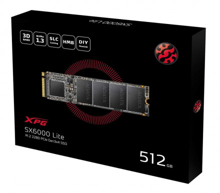 Твердотельный накопитель SSD M.2 512 GB ADATA XPG SX6000 Lite, ASX6000LNP-512GT-C, PCIe 3.0 x4, NVMe